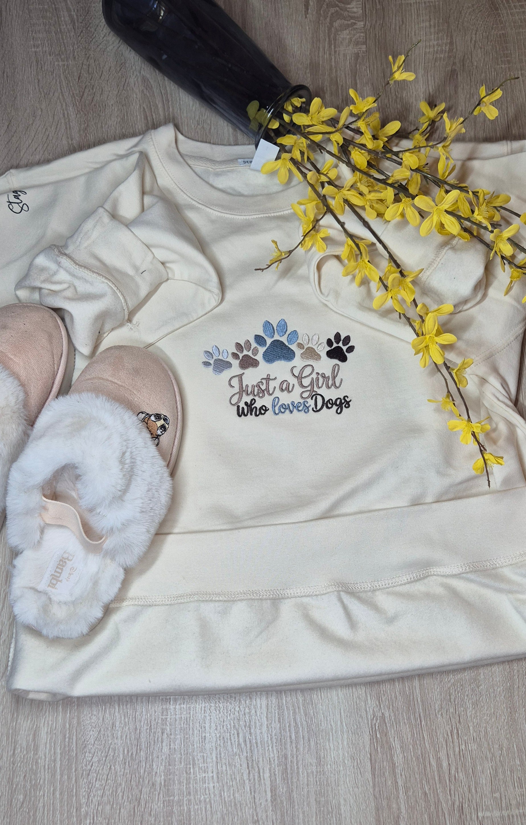 White Sweatshirt with Dog Slogan