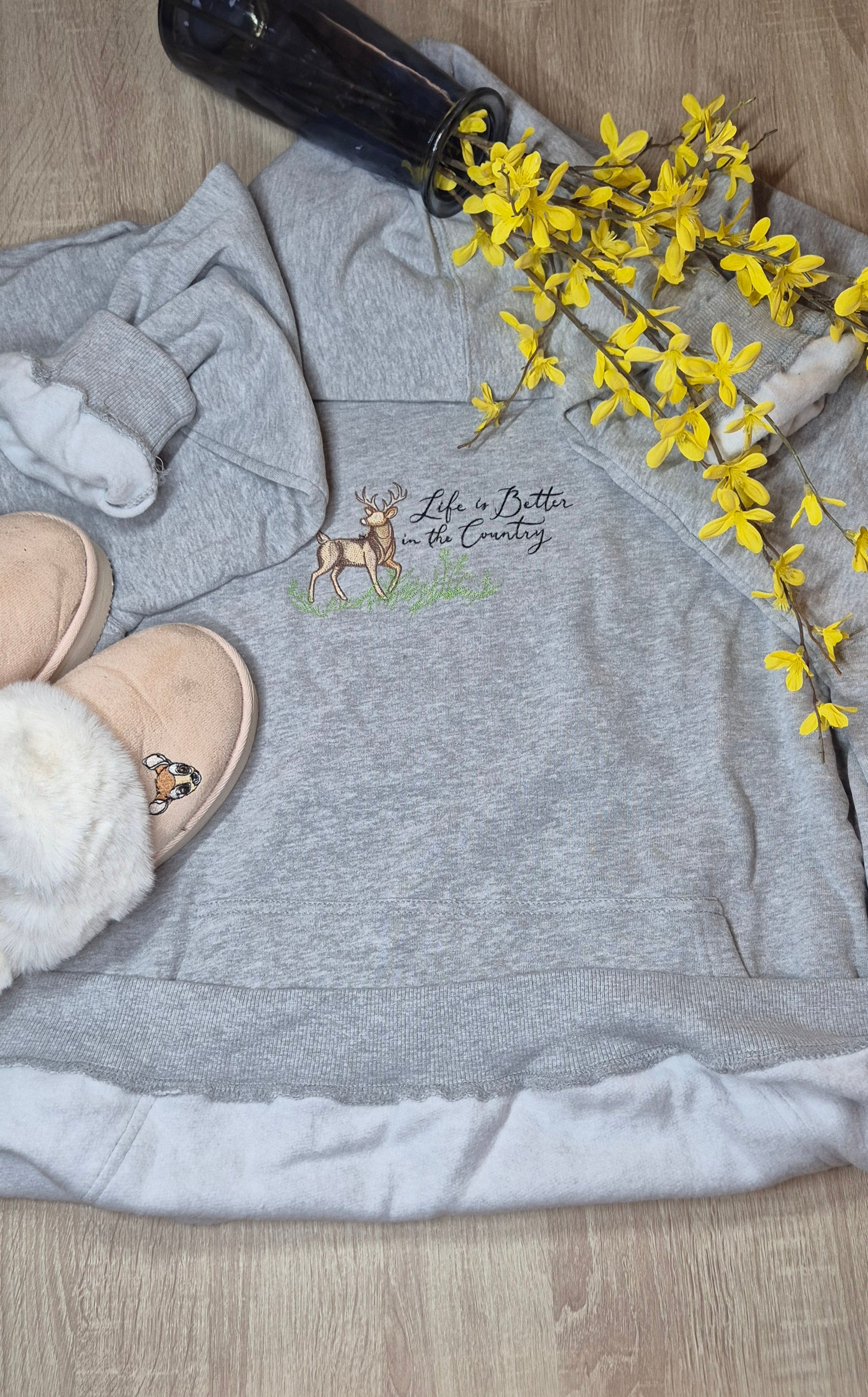 Hoodie with Stag Embroidery