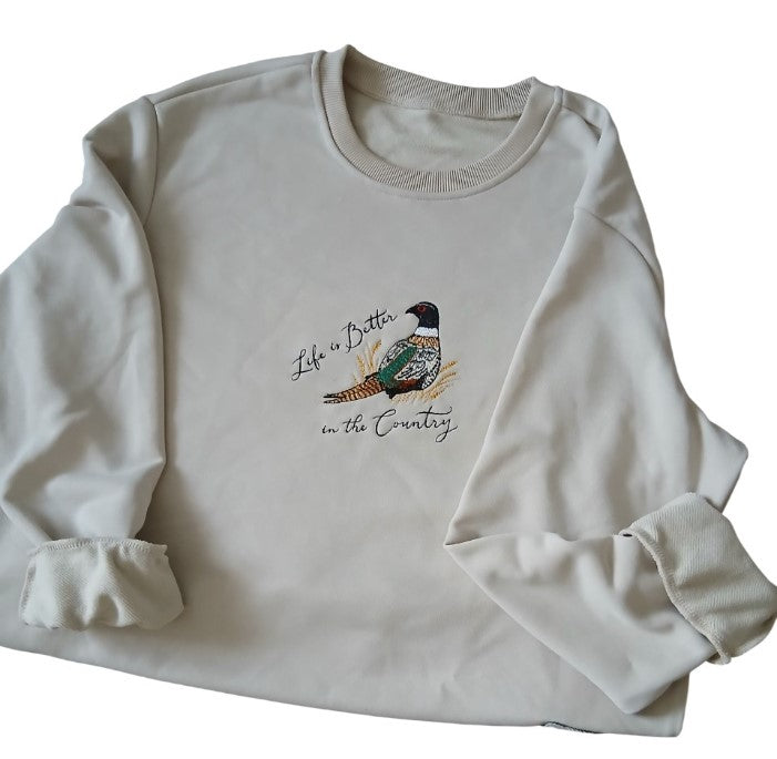 Sweatshirt with Embroidered Pheasant