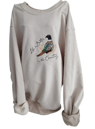 Sweatshirt with Embroidered Pheasant