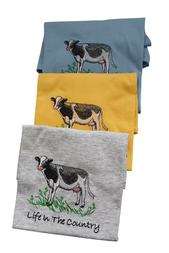 T-Shirt with Cow Embroidery