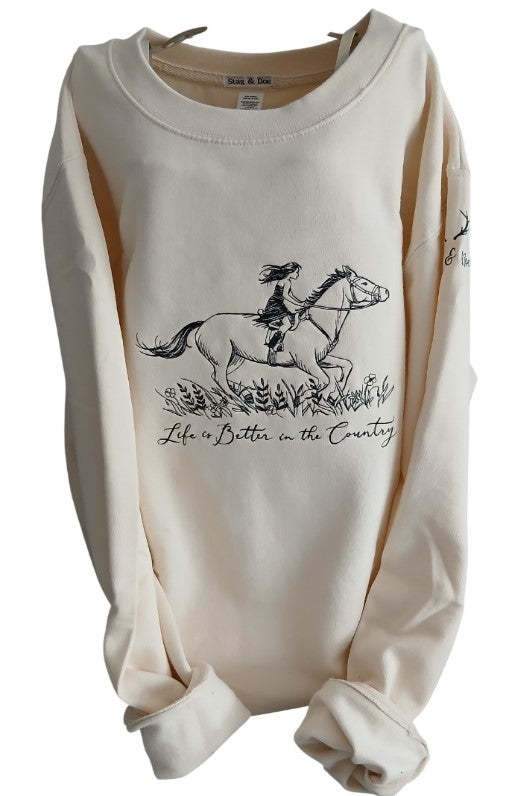 Sweatshirt with embroidered horse and rider